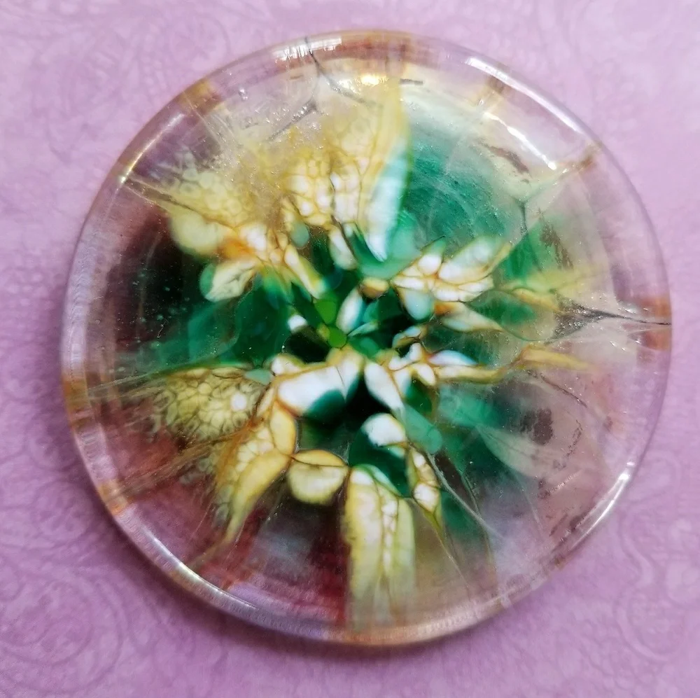 Handmade glass brooch pin stained glass green yellow hand crafted